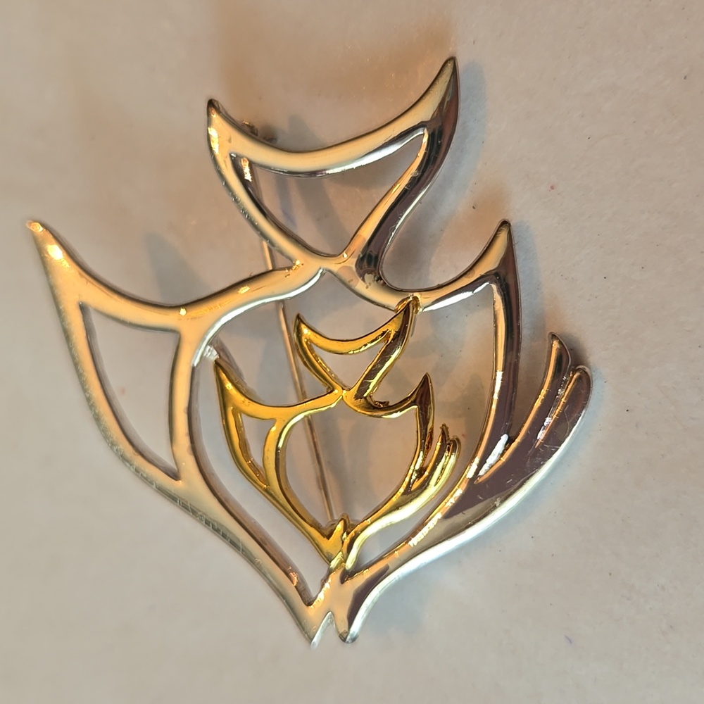 Vintage 80s Danecraft Two-Tone Fish Brooch Pin Gold-tone Silver-tone Double Fish